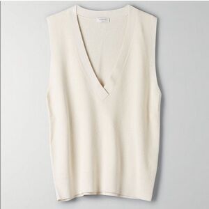 Aritzia Cream Ribbed V-Neck Sleeveless Sweater Vest